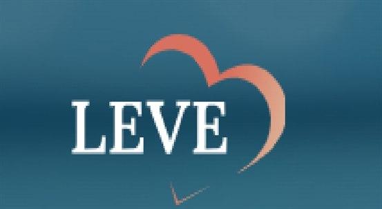 Logo til pasientorganisasjonen leve.no - Ett hjerte rundt ordet leve. 