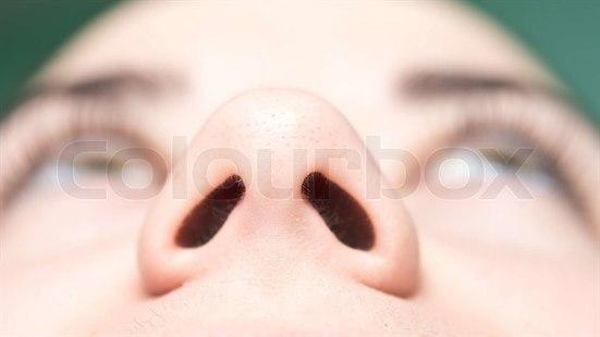 Illustrasjonsfotoet viser nærbilde av en nese sett nedenfra