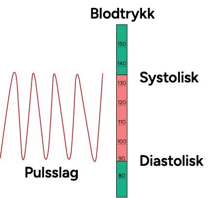 Figur som viser bølge med avstanden mellom systolisk og diastolisk blodtrykk. 