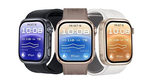 Fotoet viser smartklokken Huawei D3 i tre design